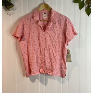 Levis Girls Pink Floral Top XL  Viscose Short Sleeve Button-Up